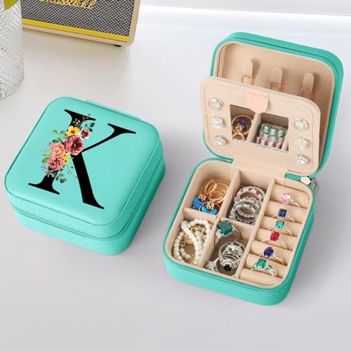 Parima Gifts for Women - Personalized Birthday Gifts for Woman, Initial Travel Jewelry Case Jewelry Box for Women - Letter K, Blue