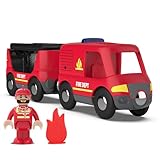 [Realistisches Design]: Holzschienen sind nicht im Lieferumfang dieses Produkts enthalten. Das Zugset enthält ein Feuerwehrauto, ein Abteil mit Leiter und Schlauch, ein Modell des Feuers und einen Feuerwehrmann.