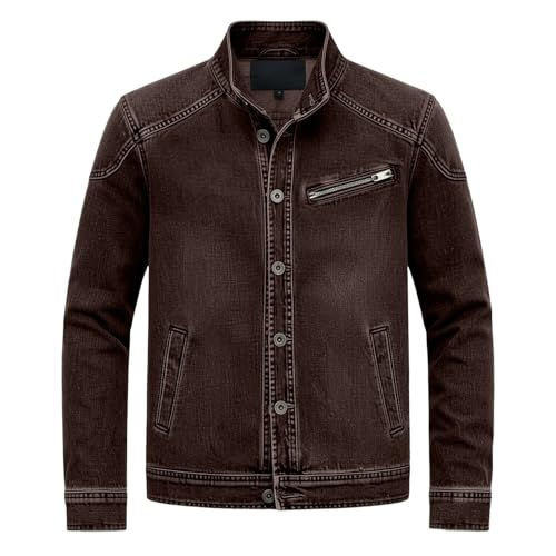 Générique Cardigan en Jean pour Homme Manches Longues Patchwork Cardigan Veste De Transition Veste De Printemps-Été Col Montant Blouson Sportif avec Boutonnière