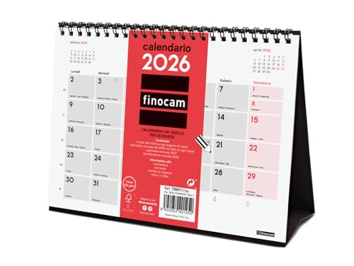 Finocam - Tischkalender zum Schreiben 2026 Monatslayout Januar - Dezember 2026 12 Monate | Kalender 2026 | Monatsplaner neutral - Italienisch, Tisch schreiben, S - 210 x 150 mm
