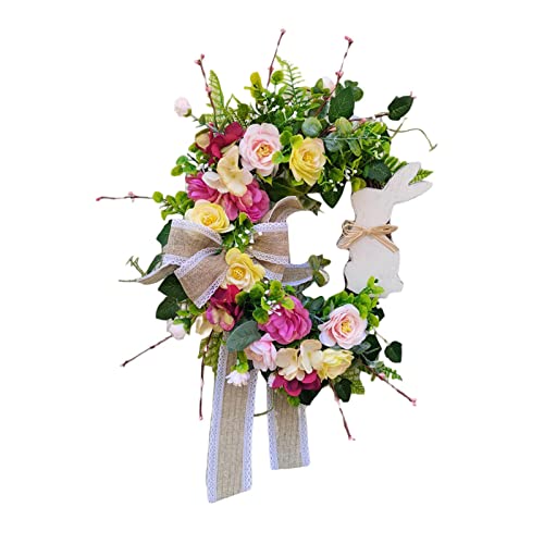 perfk 50 Cm Corona di Fiori Finti, Corona di Primavera per Porta D'ingresso, Ghirlanda Primaverile Pasquale Ghirlanda Floreale da Appendere per La Decorazione Pasquale della Finestra di Casa