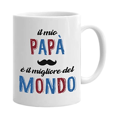 DasyFly Regalo per la festa del papà da figlia figlio, divertente tazza da caffè per papà(il Mio papa eil Migliore del Mondo). Idee regalo di compleanno per papà