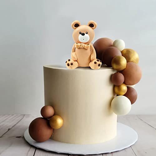 Bear Cake Toppers Mini Bear Figurine Cake Decorations With Gold Brown White Pearl Ball Gold Red Balloons Cake Toppers For Baby Shower Birthday Party Teddy Bear Theme Party Supplies (Brown Bear) #TOP6