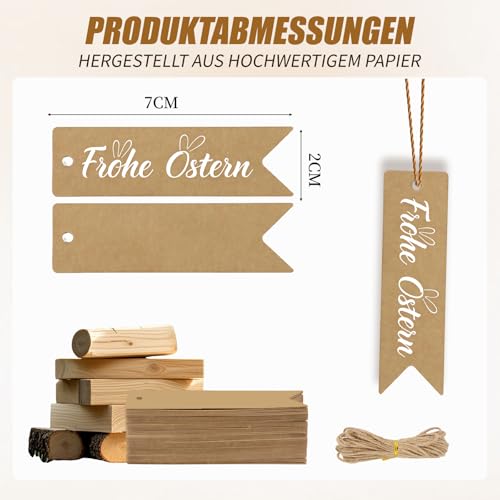 50 Stück geschenkanhänger ostern aus Papier mit Schnur, frohe ostern anhänger für Geschenkverpackung, Osterdeko Etiketten zum Beschriften, geschenkanhänger für Ostergeschenke DIY