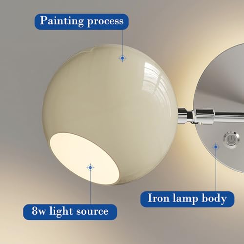 Aplique de pared de poste largo giratorio 360° con pantalla esférica metálica 6