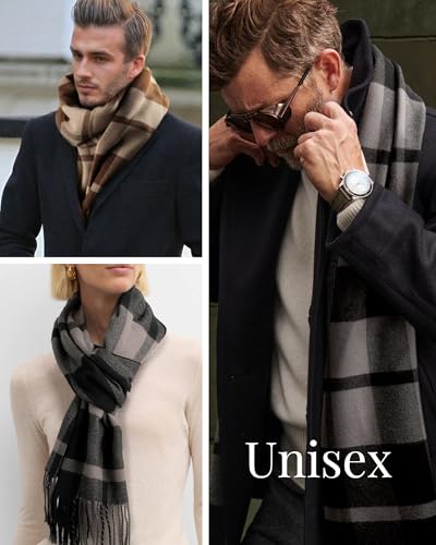 FURTALK Winter Scarf for Men Long Soft Warm Scarves Plaid Tassel Scarf for Men BlackGrey
