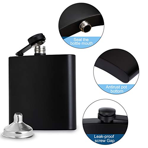 10 Pcs 6 Oz Hip Flask For Matte Black Stainless Steel Leakproof With Funnel For All Outdoor Activities,Like Fishing, Camping,Hunting,Hiking,Wedding Party, Traveling #TOP4
