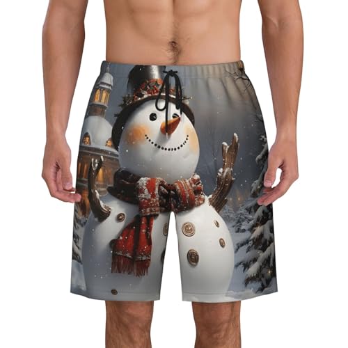 Christmas Snowman Print Men's Beach Pants Lightweight Quick-Dry Swim Pants with Mesh Lining for Men