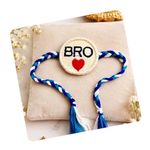 Image of CraftVatika Premium Crochet Rakhi for Brother Boy Men Bhaiya, Embroidered BRO Rakhi Set of 1 for Brother, Handmade Designer Rakhis for Rakshabandhan, Raksha Bandhan Raki with Greeting Card and Tillak Set