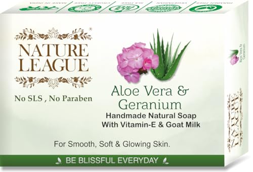 Image of Aloe Vera & Geranium Handmade Natural Soap with Vitamin-E & Goat Milk, No SLS, No Paraben, for Smooth Soft Skin