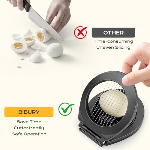 BIBURY Egg Cutter Heavy Duty Slicer for Boiled Eggs, Strawberries, Mushrooms, Stainless Steel Wire with 3 Slicing Styles, Dishwasher Safe - Grey - Image 3