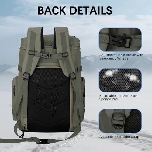 TENFLY Ski Boot Bag,65L Snowboard Boot Bag for Air Travel,Padded Ski Bakcpack for Helmet, Goggles, Gloves, Skis, Snowboard & Accessories,Waterproof Equipment Gear Backpck - Thumbnail 6
