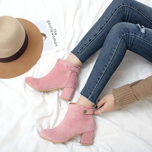 Botines para mujer de tacón ancho y punta redonda marca Onewus 6