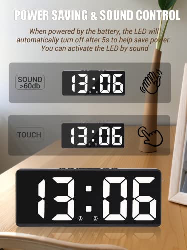 Digital Alarm Clock For Bedrooms, With Temperature, 6 Adjustable Brightness, Voice Control, Dual Alarm & Snooze, 12/24H & Date, Easy To Use, 6.2" Led Desk Clocks (Black) #TOP3
