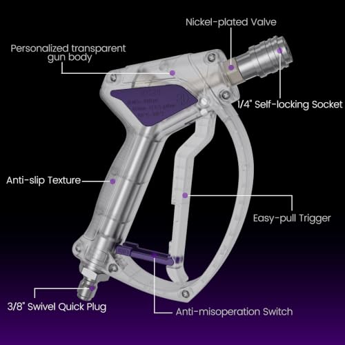 Image of Short Pressure Washer Gun, Swivel Power Washer Gun 4060 PSI, Stubby Pressure Washer Gun with 3 /8 inch Smooth & 1 /4 inch Quick Connector Coupler Compatible with Hose Foam Cannon Car Wash Foam Gun