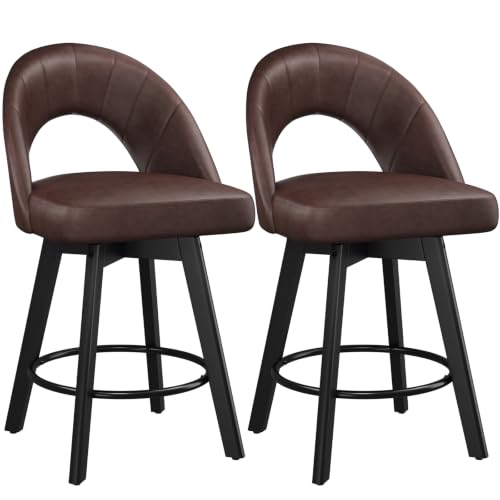 Image of YaFiti 24 inch Counter Height Bar Stools Set of 2, Faux Leather, Saddle Brown