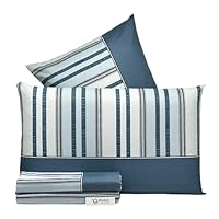 Set Lenzuola Matrimoniali Percalle 100% Cotone - Completo Blu Geometrico, Morbido E Setoso - Foto 4