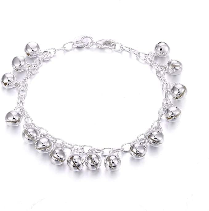 Cutesmile Fashion Jewelry 925 Sterling Silver Bells Chain Adjustable Bracelet/Anklet for Women