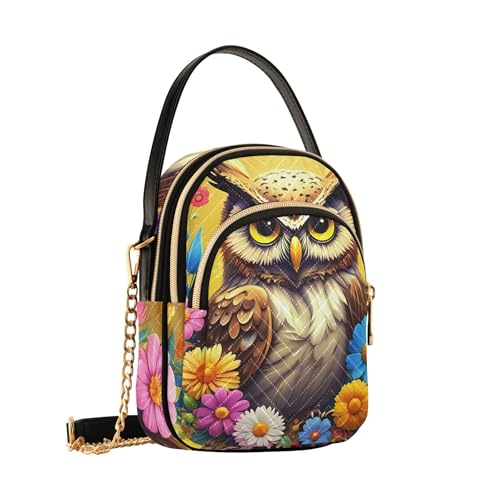Owl Yellow Floral Women Shoulder Handbag Cute Animal Chain Strap Wallet Phone Purse Quilted Zipper Ladies Clutch Satchel2
