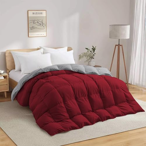 Image of Super Comfort Reversible 500 GSM Comforter Double Bed Size (90 inchX100 inch) - Heavy Winter Comforter 500 GSM Microfiber Fill - Duvet /Blanket Double Bed - Burgundy /Silver Grey Color