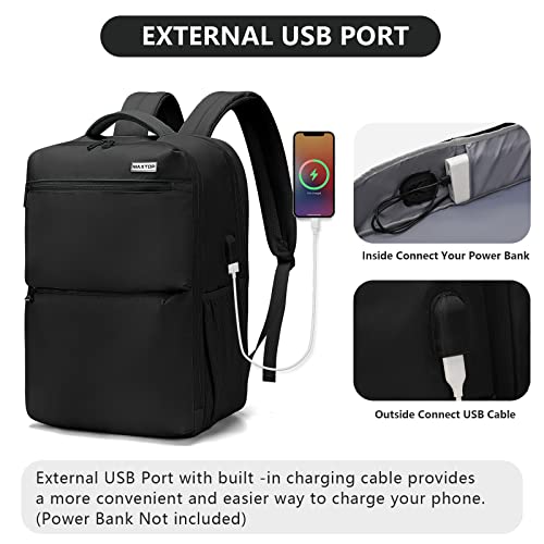 MAXTOP-Carry-On-Backpack-Business-Laptop-Backpacks-with-USB-Charging-Port-Large-Travel-Backpack-for-Women-Men-Outdoor-Rucksack-Casual-Daypack-for-Weekender-Business-Hiking-Black