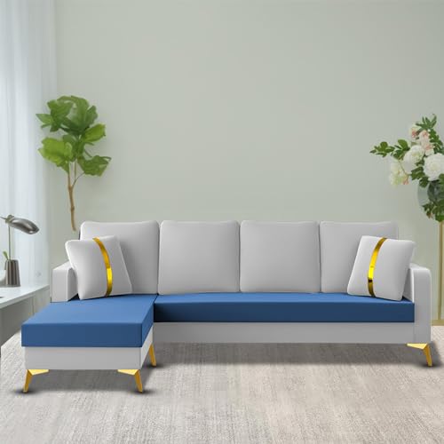 Image of Casaliving Mandis LHS 4 Seater L Shape Sofa Set for Living Room (Blue Grey Fabric) Premium Fabric Sofa
