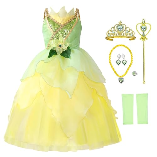 MDYCW Princess Tiana Fairy Costume Halloween Dress up for Girls, Special Occasion Dresses Birthday Party Fancy Outfits