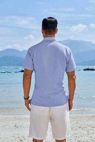 Image of COOFANDY Men's Button Down Shirts Short Sleeve Casual Shirts Summer Beach Linen Shirts with Pocket