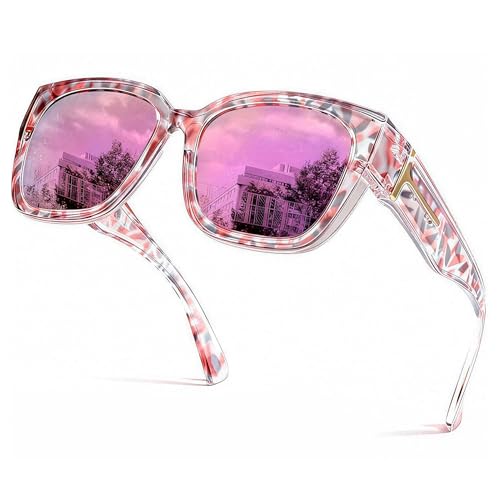 Image of SIPHEW Mirrored Sunglasses Polarized Fit Over Glasses for Women - Trendy Large Square w UV400 Protection Sun Glasses