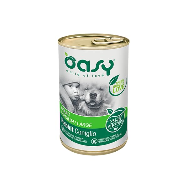 Oasy cane patè Grainfree Monoproteico gusto CONIGLIO | 6 lattine da 400 grammi l'una.