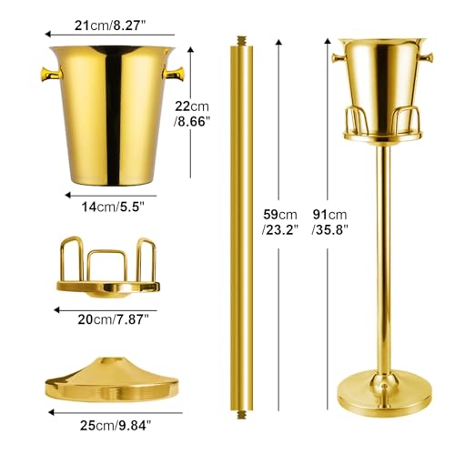 ToVii Balde de gelo com suporte, balde de gelo champanhe de aço inoxidável 201 com base de 90 cm, de