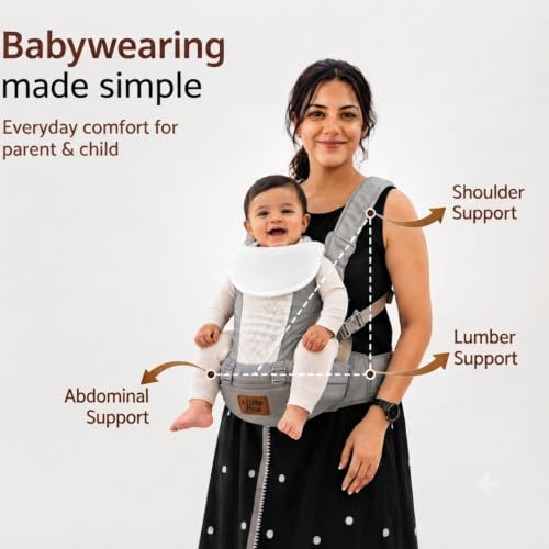 Image of Little Pea 5-in-1 Baby Carrier with Detachable Hip Seat | Adjustable with Padded Shoulder Straps, Waist Support & 5 Carry Positions | Baby Carrier for 4 Months to 3 Years, Grey