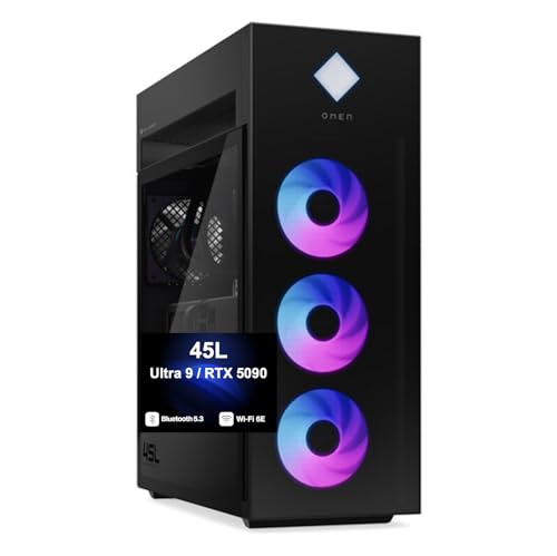 Image of HP OMEN 45L Gaming Desktop PC (Intel Ultra 9-285K, GeForce RTX 5090 32GB GDDR7, 64GB DDR5, 8TB PCIe SSD, RGB Fans, 360mm AIO, 1200W PSU, WiFi 6E, Bluetooth 5.3, RJ-45, Win 11 Pro)