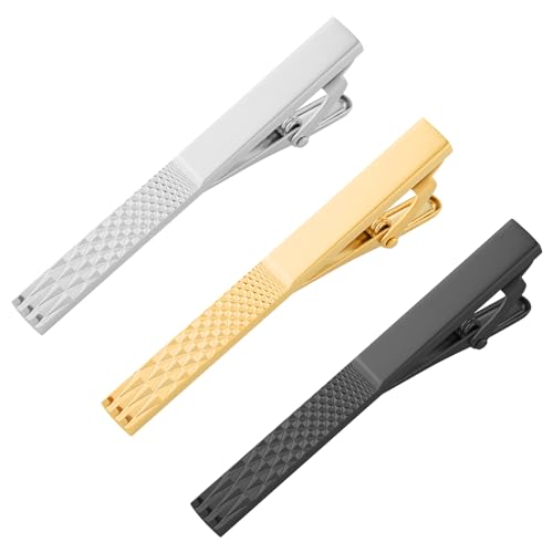 Dannyshi Tie Clips for Men, Black Gold Silver Tie Bar clip Set Gift for Groom Husband Boyfriend (02)