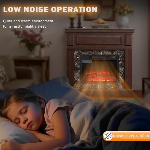 CKEASEAN 42 inch Electric Fireplace with Mantel, Portable Freestanding Wood Stove with Remote Control, 23'' Fireplace Insert Heater,1400W Realistic 3D Flame Stacked Stone Surround (42" W Dark Cherry) - Image 3