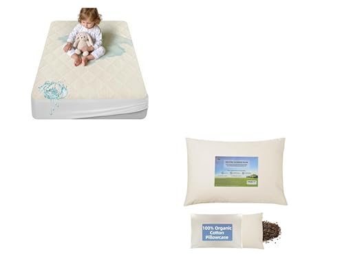 Lofe Organic Cotton Crib Mattress Protector + Organic Buckwheat Pillow
