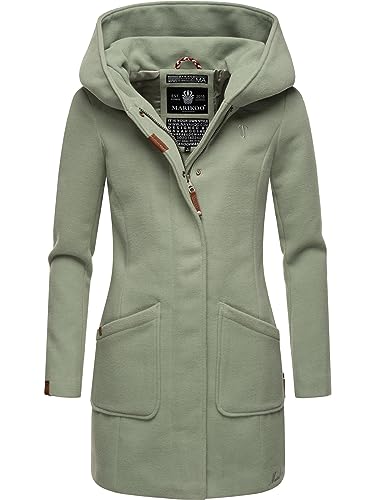 MARIKOO Damen Mantel in Wollmantel-Optik warmer Trenchcoat mit Kapuze Maikoo Smoky Mint Gr. M