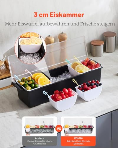 VEVOR gekühlter Gewürzbehälter Zutatenbehälter mit 6 Fächern (500 ml x 6) Präsentationsständer mit Deckel Pizzastation Pizza Belagstation Obstschachtel Servieren von Tacos Salat Obst