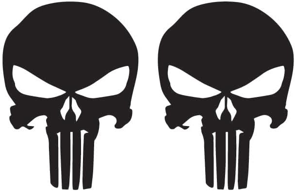 LEENAE Punisher Skull Decal Vinyl Sticker for Car Truck Helmet Decal Van Windows Laptop Sticker, Black Skull Bumper Sticker (2 Pack) | Black | 3