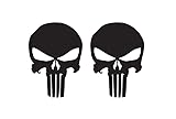 LEENAE Punisher Skull Decal Vinyl Sticker for Car Truck Helmet Decal Van Windows Laptop Sticker, Black Skull Bumper Sticker (2 Pack) | Black | 3'