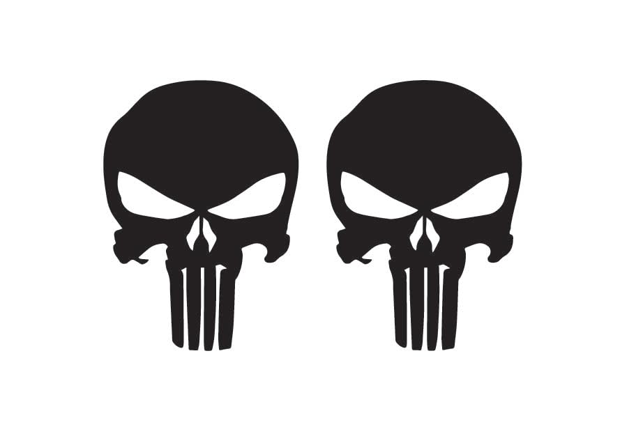 LEENAE Punsher Skull Decal Vinyl Sticker for Car Truck Helmet Decal Van Windows Laptop Sticker, Black Skull Bumper Sticker (2 Pack) | Black | 3"