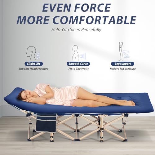Candockway Folding Camping Cot with Comfy Mattress(Blue),600LBS(Max Load),Portable Cot Bed for Adults Include Carry Bags,28\" Wider Sleeping Cots for Home,Office Nap,Outdoor Travel Camp Beach - Thumbnail 6