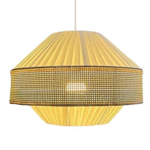 Suspension en bambou tissu lin beige luminaire ajustable pour éclairage tamisé