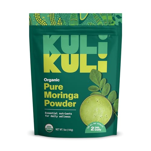 Kuli Kuli Moringa Oleifera Organic Leaf Powder & Green Smoothie, 100% Pure USDA Certified & Non-GMO Moringa Powder, Great with Smoothies, Tea, and Food – Single Pack, 5 oz.