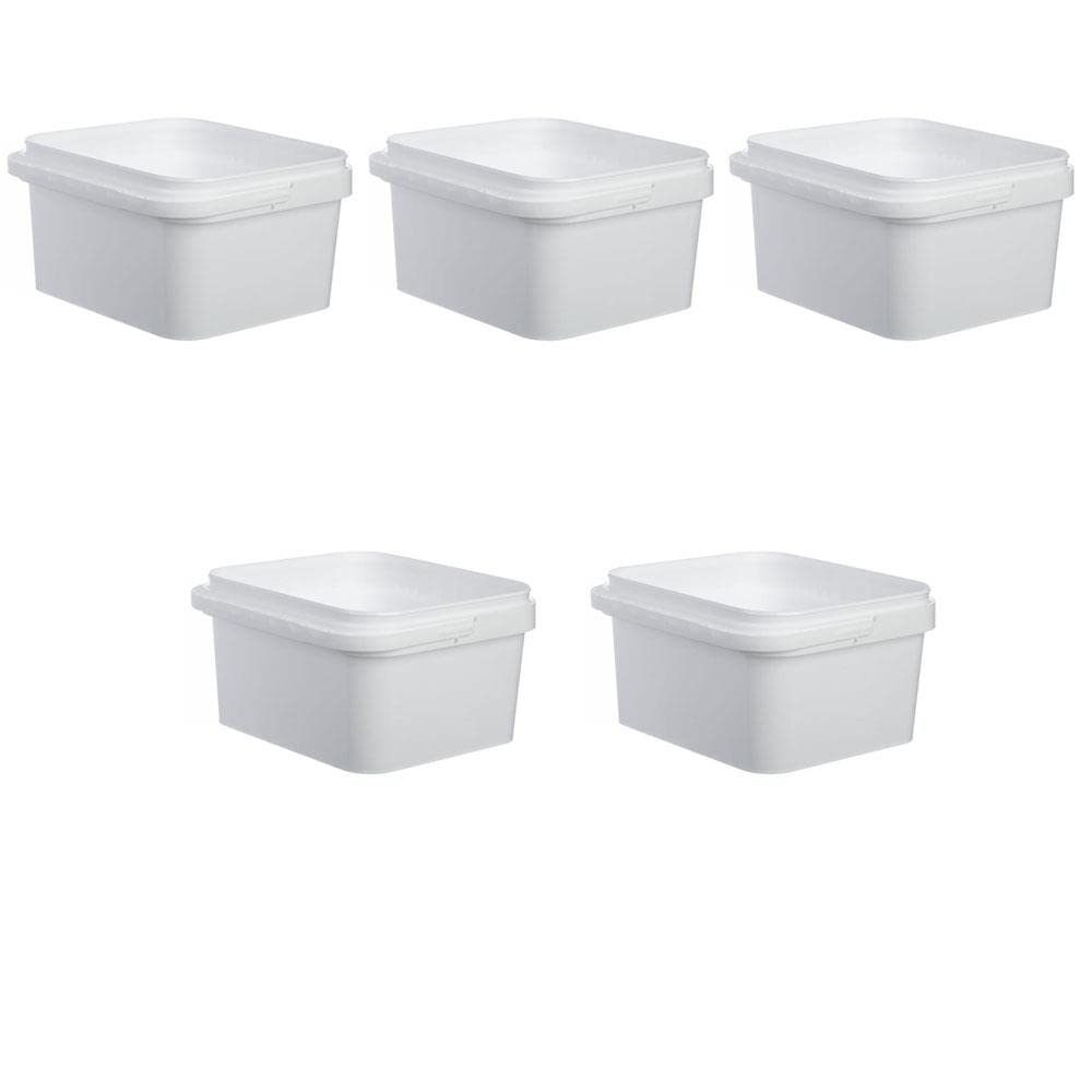 Buy OiPPS 5 x 5 Litre Food Grade Square Plastic Bucket with Lid and Handle, White, Airtight