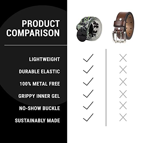 Jelt Original Sized To Fit Elastic Belts For Men And Women, Non-Slip Stretch Belt With Non-Metal Belt Buckle And Grippy Gel, Stretchable Fabric Belts For Women And Men, Timber Camo, Medium #TOP7