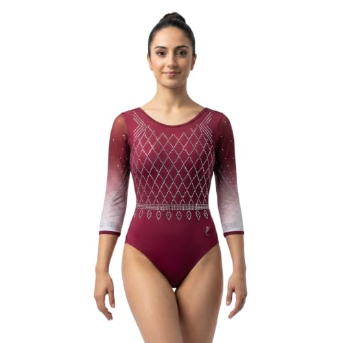 Image of IKAANYA Girls or Women Full Sleeves Rhinestones Leotard - Ideal for Gymnastics, Dance, Yoga, Acrobatics or Performance (Toddlers, Kids, Adults)
