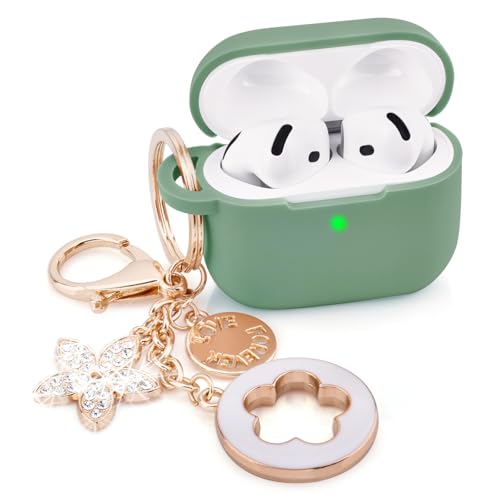 Image of Case for Apple Airpods 4 - VISOOM Airpods 4 Cases 2024 Cover Women Anti-Drop Silicone iPods 4 Earbuds Wireless Accessorie Charging Cases Girl Bling Keychain for Airpod iPods 4th Generation