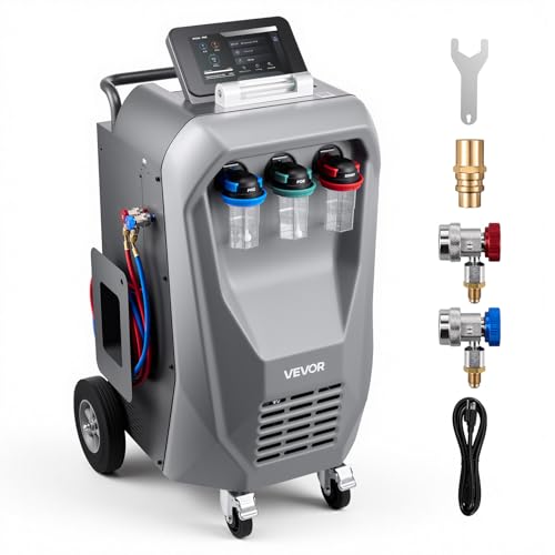 VEVOR Fully Automatic Refrigerant Recovery Machine for R134a, ≥98.5% Accuracy, 10.1-Inch Touch Screen, AC Recovery, Vacuum, Recharging and Flushing for Standard & High Voltage Automotive A/C Systems