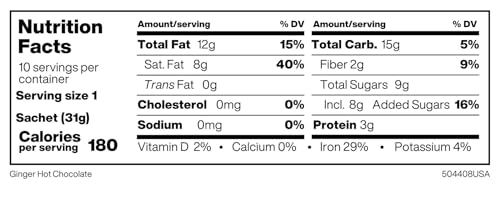 Image of Hotel Chocolat Hot Chocolate Mix - Ginger Drinking Chocolate with Real Chocolate Flakes, 10 Servings, Gourmet Cocoa